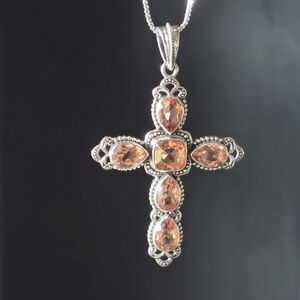 Nicky Butler Sterling Silver 925 Sunset Quartz Cross Designer Pendant Necklace